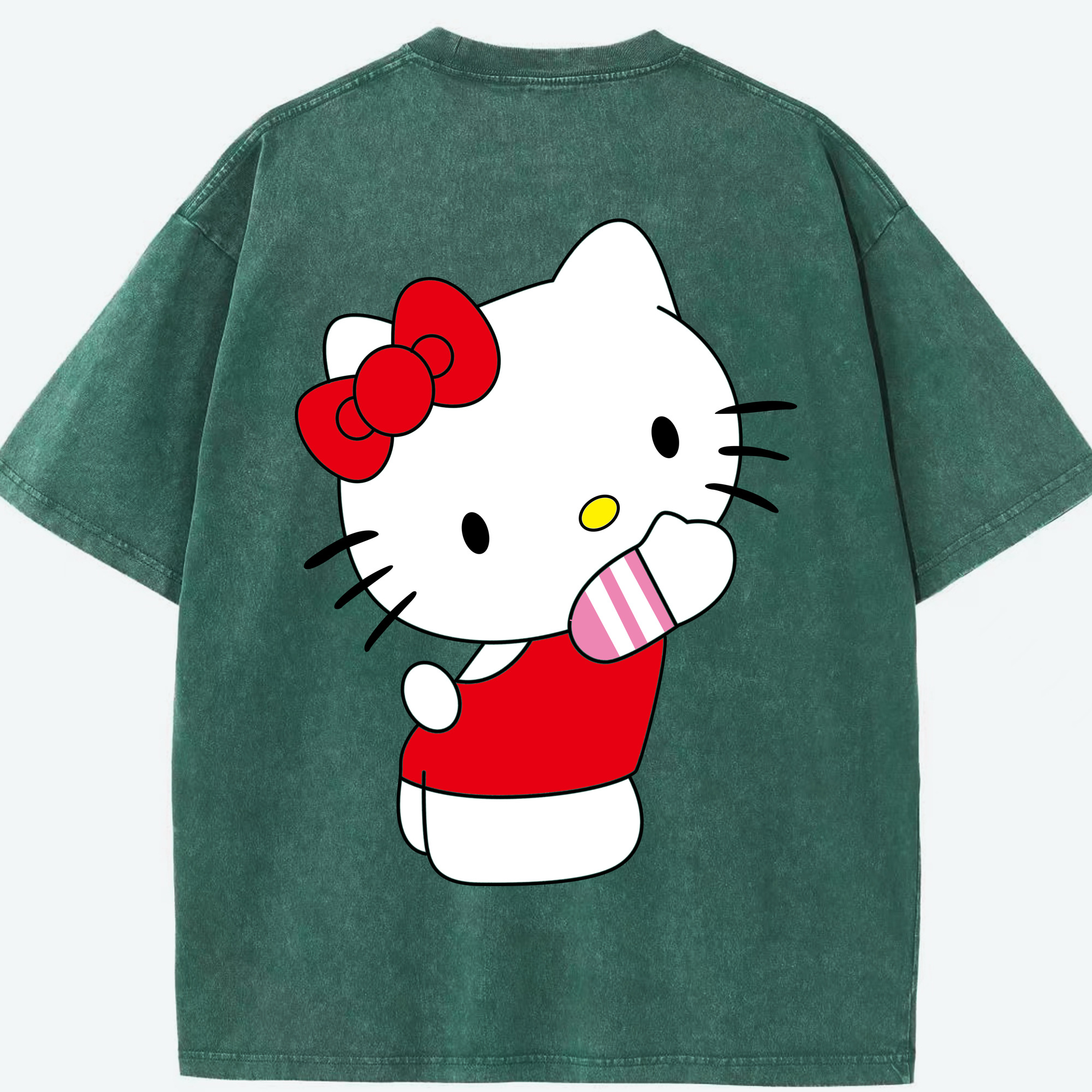 （画像用） Hello Kitty ハローキティ 綿100% ヴィンテージ風 半袖Tシャツ（背面プリント）